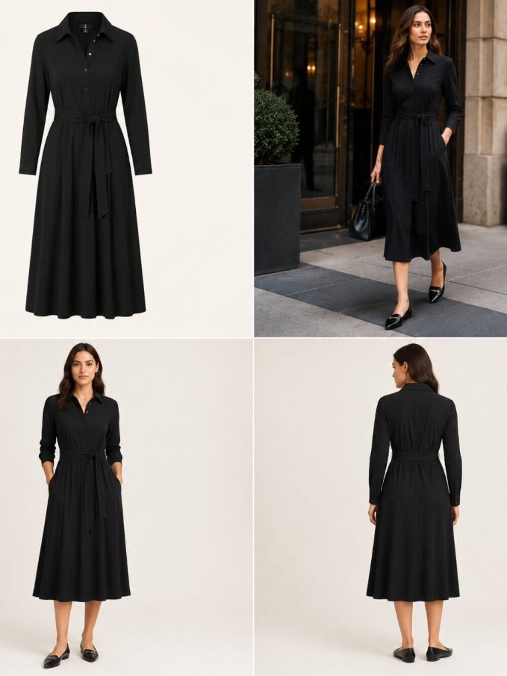 J Jason Wu Draped Shirt Dress M Black Belted Long Sleeve Midi